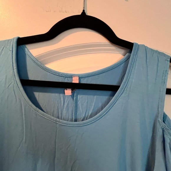 ~Surfer Line~ Blue Cold Shoulder Women's Top - Picture 3 of 6